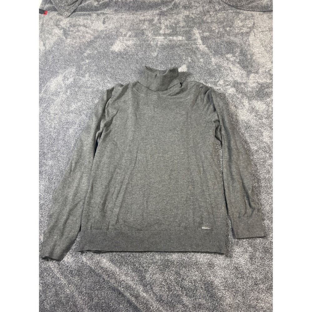 Calvin Klein Mens Gray Turtleneck Knit Sweater Size Large Heathered Gray